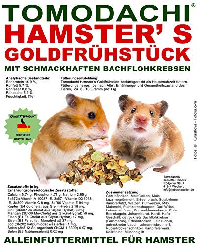 Hamsterfutter mit tierischem Eiweiß, Alleinfuttermittel für Hamster mit Bachflohkrebsen (Gammarus), leckerem Gemüse, Körnern und Saaten, Tomodachi® Hamster's Goldfrühstück 5kg Sack