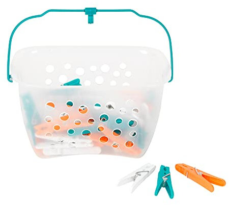 Beldray LA028297TQ Mollette Bucato con Cestino, Indumenti Grip Pegs per Interni ed Esterni con Cestello Portaoggetti, Confezione da 48, Colori Assortiti, 23.7 x 12.5 x 13.3 cm
