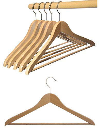 HAGSPIEL Kleiderbügel aus Holz, 12 St. Kleiderbügel aus Buchenholz, Natur lackiert (Wasserlack), silberfarbiger drehbarer Metallhaken, Made in Austria (mit Steg)