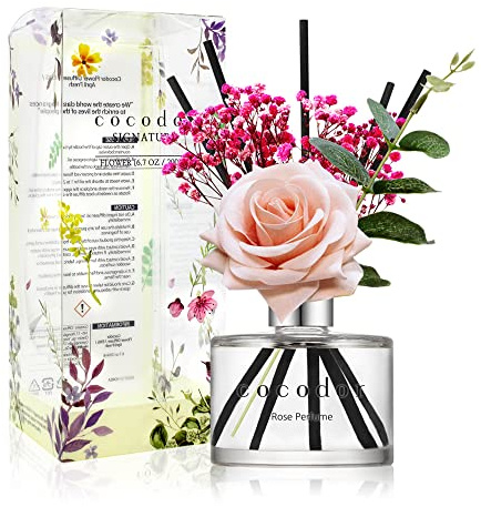 [COCODOR/Rose Perfume] Reed diffuser oil 200ml with Rose, Eucalyptus and Preserved Flower sticks. Best for Home, Kitchen, Bathroom. Diffusers with Sticks