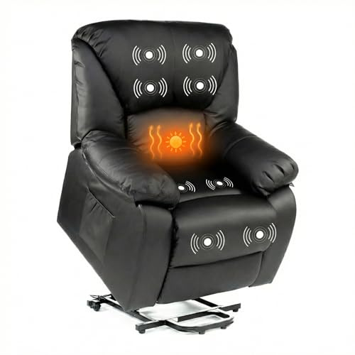 ECODE® Poltrona Relax con Funzione Alza Persona - Poltrona Elettrica con Massaggio e Calore Lombare - Poltrone Elettriche Stressless Ideali per Anziani - Poltrona Relax con Massaggiatore