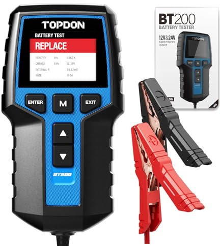 Car Battery Tester 24V 12V Load Tester, TOPDON BT200 100-2000CCA Automotive Alternator Tester Digital Auto Battery Analyzer Charging Cranking System Tester for Car Truck Motorcycle ATV SUV Boat Yacht