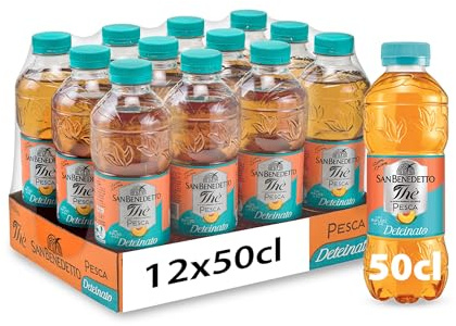 San Benedetto, Thè Deteinato alla Pesca, 12x500 ml, Senza Teina e Glutine, Bevanda Fresca e Dissetante, Tappo Click, con Poche Calorie.