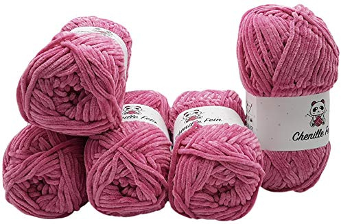 5 x 100 Gramm Chenille Fine Strickwolle, Babywolle, 500 Gramm Wolle Super Bulky (altrosa 300-31)