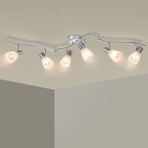 Unikcst Plafoniera 6 Faretti LED Orientabili, Luminario da Soffitto a 230V, Lampadina LED E14 non inclusa, Applique a Soffitto con 6 Faretti per Corridoio, Soggiorno, Sala, Camera da Pranzo e Cucina.