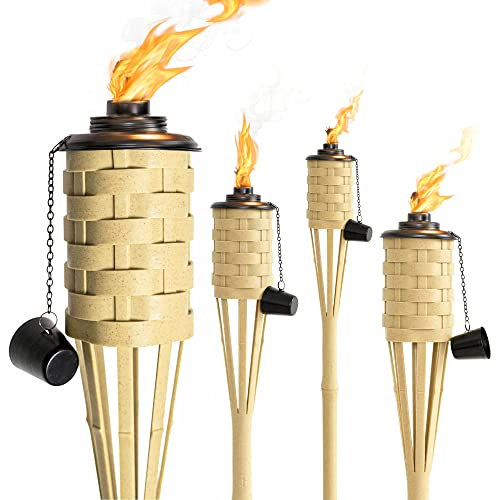 ONETHATCH Antorchas Tiki de bambú sintético para exteriores (color undried color, paquete de 4); linterna grande de citronela de isla para iluminación de jardín, fiesta Luau y decoración tropical;