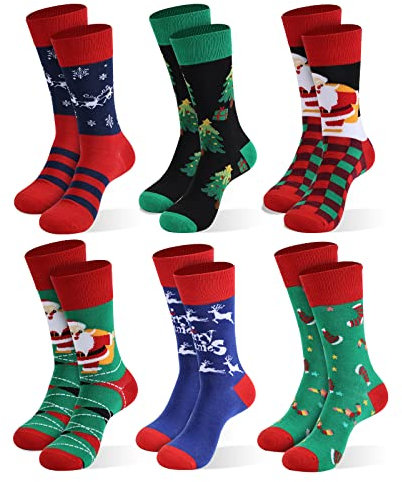 Moonlight Manor Chaussettes de Noël pour Hommes, 6 Ensembles, Col Rond, Taille FR 37-46
