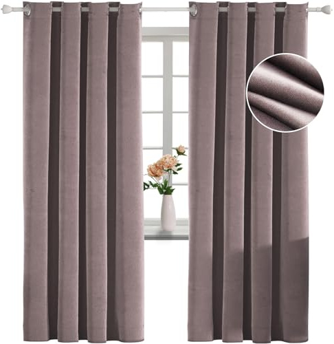 YSTELLAA Terciopelo Cortinas 100% Opacas 2 Piezas, 140×240cm, Cortinas Opacas con Ojales, Cortinas termicas aislantes Frio y Calor, Insonorizantes, Modernas, para Dormitorio, Rosa