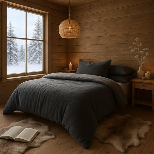 John Aird Teddy Fleece Duvet Cover Quilt Bedding Set With Pillow Cases (Grey, King)