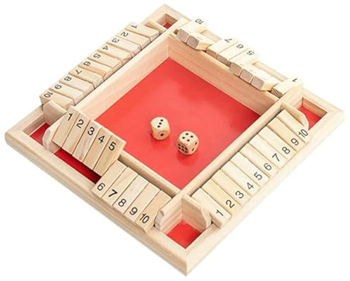 Wooden Board Game, 4 Player Shut The Box Game Dice Game Wooden Math Traditional Pub Board Dice Game Travel 4 Players Great Family Board Games Holiday Fun Game (Red)