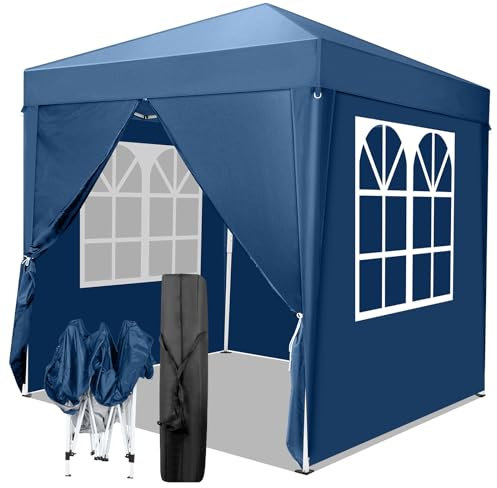 LEADZM 2x2m Tonnelle de Jardin Pliante,Pop-up Barnum,Imperméable,Réglable en Hauteur,UV 50+,avec 4 Côtés Coupe-Vent,Cadres en Acier,Convient pour la Fête, l'extérieur,Patio,Camping,Bleu