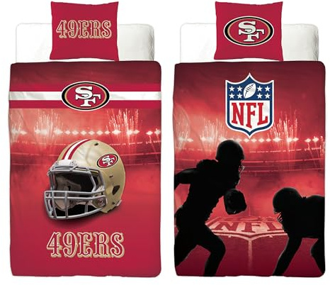 NFL Bettwäsche San Francisco 49ers 135 x 200 cm + 80 x 80 cm 100% Baumwolle in Renforcé-Linon-Qualität Reißverschluss American Football Fan Super Bowl Sourdough Sam Wende-Bezug deutsche Größe