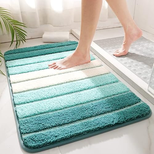 Pinkrin rutschfeste Badezimmermatte Waschbar,Absorbierend Badmatten Duschvorleger Schnelltrocknend,Duschteppich Bathroom Mat Beflockte FaseroberfläChe Latexunterseite 50x80