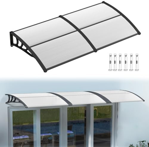RELAX4LIFE Marquise de Porte Exterieur 200x100 CM, Auvent Porte d’Entrée en Polycarbonate, Protection Contre Pluie et UV, Auvent Marquise Aluminium pour Terrasse Balcon Patio