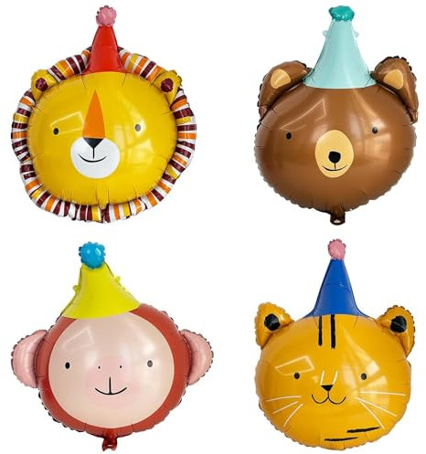 DazzJoy 4 Stück Luftballon Tiere Ballons Tierkopf, XXL Folienballon Tiere Geburtstag, Tier Luftballons Tiere Kindergeburtstag Deko, Helium Ballon Tiere für Dschungel Deko Geburtstag, Party Animals