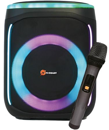 N-Gear Flash Banger 606 Portable Bluetooth Party Speaker with High Power Amplifier, Deep Bass and Clear Treble, Wireless Microphone, USB and SD MP3 Playback, AUX Input, Remote Control and LED Lighting