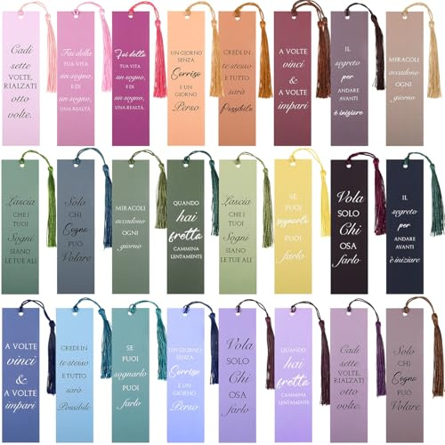 Sinmoe 24 Pezzi Segnalibri con Frasi Motivazionali in Italiano Segnalibro Ispiratore con Nappa Segnalibri di Carta Colorati Regalo Grazie per Colleghi Natale Compleanno Ringraziamento(Morandi)