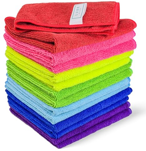 Luxe House Microfiber Cleaning Cloth, 14 pack, 7 colours, 300 GSM, 32 x 32cm