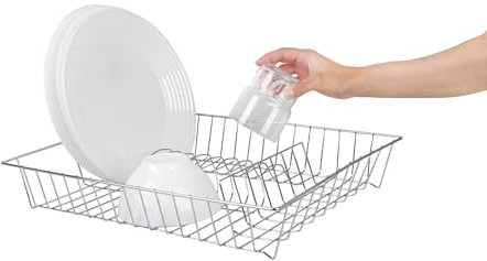 EQUINOX 517603 Egouttoir Vaiselle INOX chromé - Egouttoir à Poser L 43 cm x l 34 cm x H 7.5 cm en Acier Inoxydable chromé - Jusqu'à 12 Assiettes, Argent