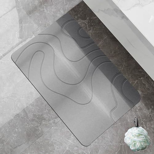 Matmend Tapis de bain en pierre de diatomée antidérapant à séchage rapide pour le sol de la salle de bain - Naturel et facile à nettoyer (gris, 40 x 60 cm)