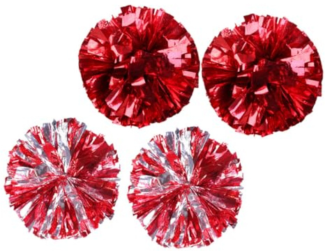 FUNOMOCYA 4 Piezas Pompones Porristas Metálicos para Animadoras Accesorios de Animación con Anillo de Dedo para Eventos Deportivos y Competencias Escolares