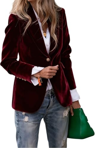 Blazer de terciopelo para mujer, chaqueta informal con botones, para otoño e invierno, con solapa de muesca, para el trabajo, la oficina, chaqueta 2026, granate, 36