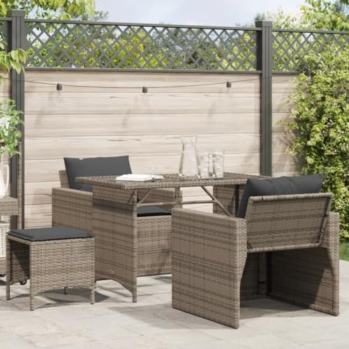 Frdhee Juego de 4 sofás de jardín con cojines de ratán gris, para exteriores, terraza y balcón