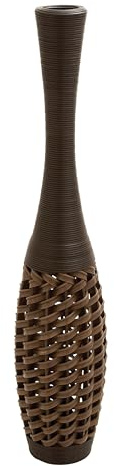 Deco 79 Faux Seagrass Decorative Vase Tall Woven Floor Centerpiece Vase with Dark Brown Wrapped Neck, Vase for Home Decoration 12 x 12 x 48, Brown
