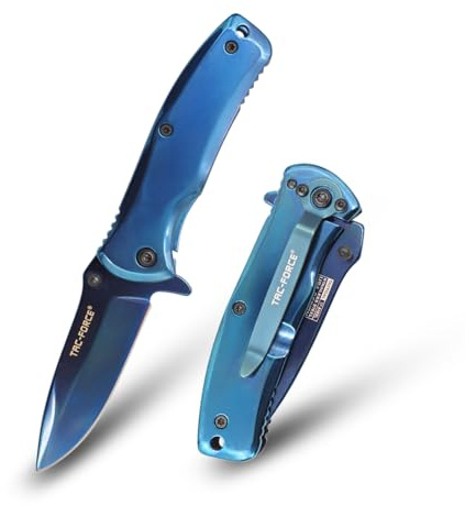 Tac-Force TiNite Coated Folding Pocket Knife – 2.75 Stainless Steel Blade, Frame Lock, Black Stainless Steel Handle, Pocket Clip, 6.25 Overall Length (Blue)