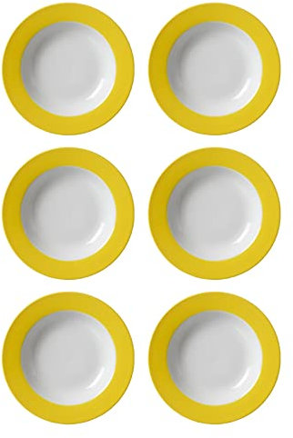 Ritzenhoff & Breker Doppio Suppenteller, 6er Set, Teller tief mit farbigem Rand, Essteller, Porzellan, Sonnengelb, Ø 22 cm, 565072