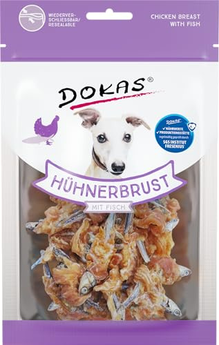 Dokas - Snack Premium sin Cereales con Forma de gallina y Pescado para Perros – Ideal para intercalar
