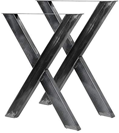 Wiltec Tischbeine 2er Set aus lackiertem Stahl klarlackbeschichtet im X-Profil 72x60cm Tischkufen Tischgestell Tischuntergestell in X Form