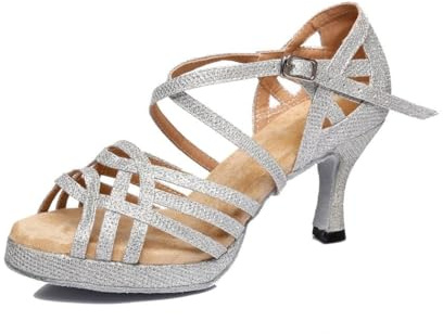 MGM-Joymod Zapatos de boda para mujer con correa cruzada y plataforma sintética con purpurina