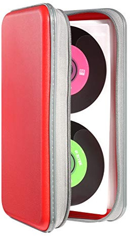 UENTIP Custodia per CD con capacità 96, in plastica rigida per DVD, portatile, per CD e DVD (96, rosso)