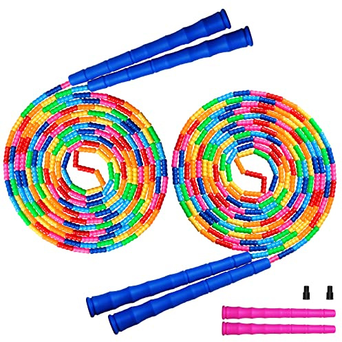 Kingcolor Double Jump Rope, 16 Feet 2 Pack Segmented Plastic Jump Rope, Suitable for Kids and Adults, Long Enough for 5-6 Jumpers (Blue)