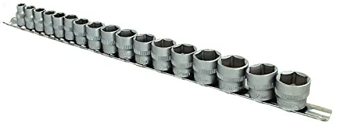 17 Piece 3/8 Dr. Chrome Vanadium Metric Socket Set with Storage Rail | 8mm - 24mm CRV Sockets