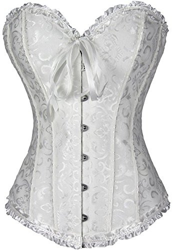 PhilaeEC Corset à lacets pour femme, grande taille, en satin, motif floral, bustier, lingerie, Blanc., 4XL