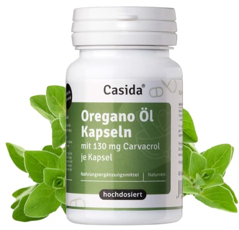 Casida Oregano Öl Kapseln hochdosiert – 150 mg naturreines ätherisches Oreganoöl aus Griechenland, 130 mg Carvacrol pro Kapsel, 60 Kapseln - laborgeprüft - aus der Apotheke