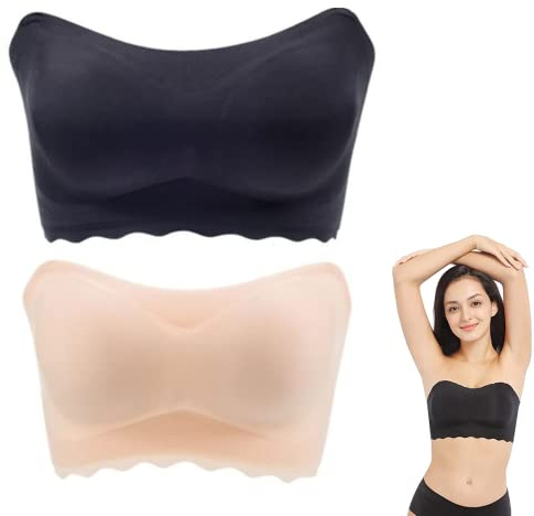 Eversocute Bra,Invilift Strapless Bra,Filifit Ice Silk Non-slip Tube Top Bra,Plus Size Sexy Strapless Bra Invisible Push Up Bras Support Bandeau Bra for Women (5XL, Skin+Black)