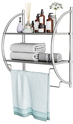 LIFEZEAL Toallero de Pared, Toallero de Baño con 2 estantes para Toallas y 2 Barras de Hierro Cromado, 45 x 25,5 x 55 cm
