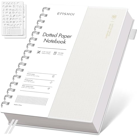 EMSHOI A5 Notebook, Spiral Dotted Journal, 300 Pages, PVC Cover, Transparent