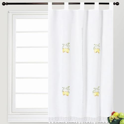 GREATOYAR Cortina Cocina, Cocina Visillo con Bordados, Cortina Cocina Translúcida, Visillo Cocina Ventana, Transparente, Tejido Gasa Fina, 1 Pieza, 100x150cm, Limon