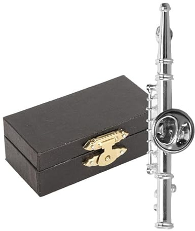Flöjtbrosch, Miniatyrmusikinstrumentbrosch Mini Silverflöjtslagsbroschnål med röd sammetsfodrad förvaringslåda för dekoration