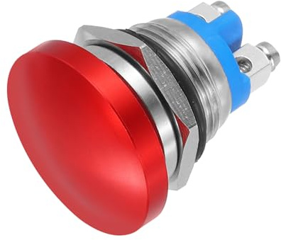 sourcing map 1PCS 5A 250V AC 16mm 5/8 Momentary Mushroom Head Push Button Switch Red 1NO Waterproof IP65 SPST Installing Domed Round 2 Screw Foot Switch