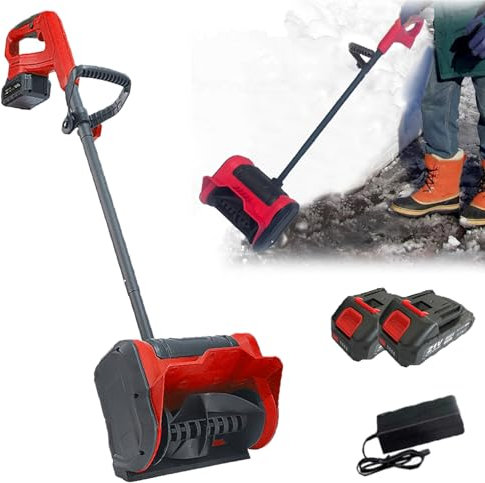 Hooha Akku-Schneeschaufel 21V 32cm Elektrisch Schneefräse mit 2×2Ah Akku&Ladegerät,mit Hilfsgriff&Sicherheitsschalter für die Draußen Schneeräumung auf Einfahrten Stufen Terrassen Decks und Gehwegen