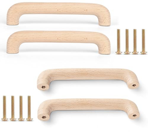 CPENG 4 maniglie in legno con viti, 128 mm, maniglie per mobili a forma di arco in legno, a doppio foro per porte di armadi e cassetti, utensili da cucina