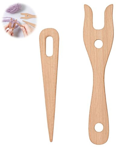 LUMOOM 2 Stück Strickgabel, Handgefertigte Strickgabel, Strickwerkzeuge Aus Holz, Kinder Stricknadeln, DIY Webwerkzeuge für kreative Flecht und Strickarbeiten