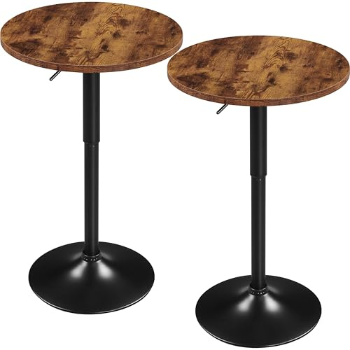 Yaheetech 2PCS Height Adjustable Swivel Round Bar Table, Rustic Brown | 69.5-91cm Adjustable, 360° Swivel Waterproof Bistro Table, Metal base, Ideal for Cocktail Bar Home/Kitchen/Dining/Pubs/Patio