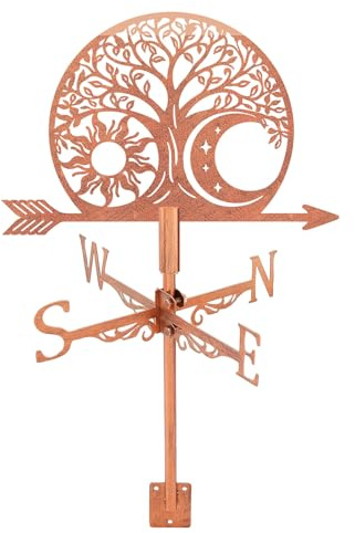 SUPERDANT Tree of Life Weather Vane Sun and Moon Metal Weathervane Copper Windvanes Weathercock Decorative Wind Direction Signs for Farmhouse Sheds Outdoor Garden Lawn Roof Paddock Decor