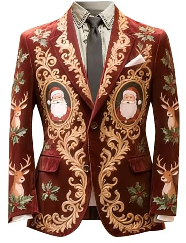 Blazer de Navidad para hombre, chaqueta de Papá Noel 2025, con un botón, chaquetas con bolsillo, ropa de oficina de negocios, Red 3 Christmas - Chaqueta de pana para hombre, XXL